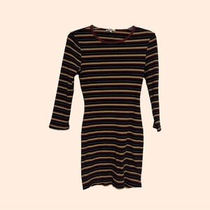 Long Sleeve Striped Red Yellow Blue Bodycon Dress